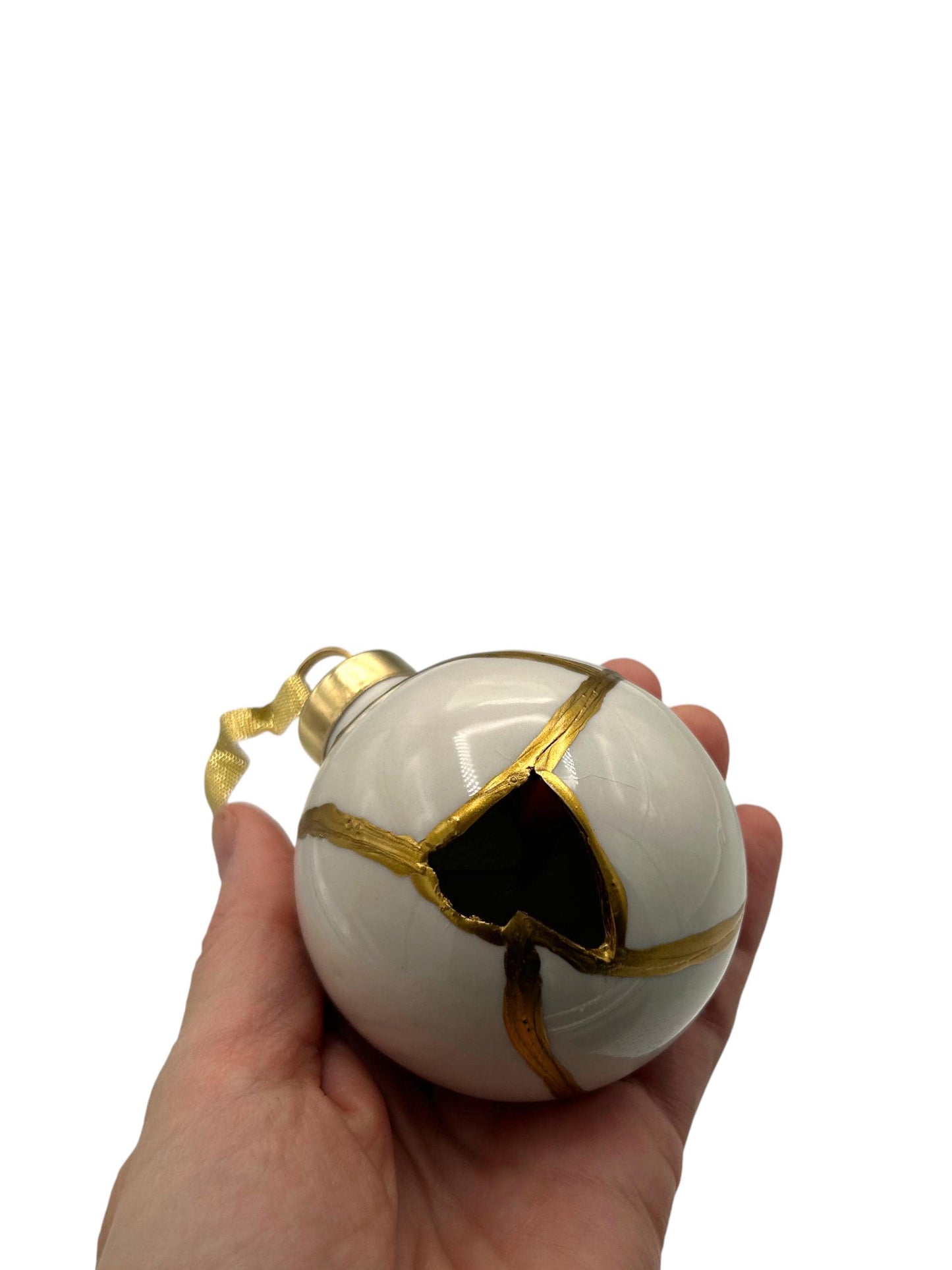 Modern Kintsugi Ornament - Hand Painted Gold Ceramic, Japanese Repaired Pottery (2.5in)