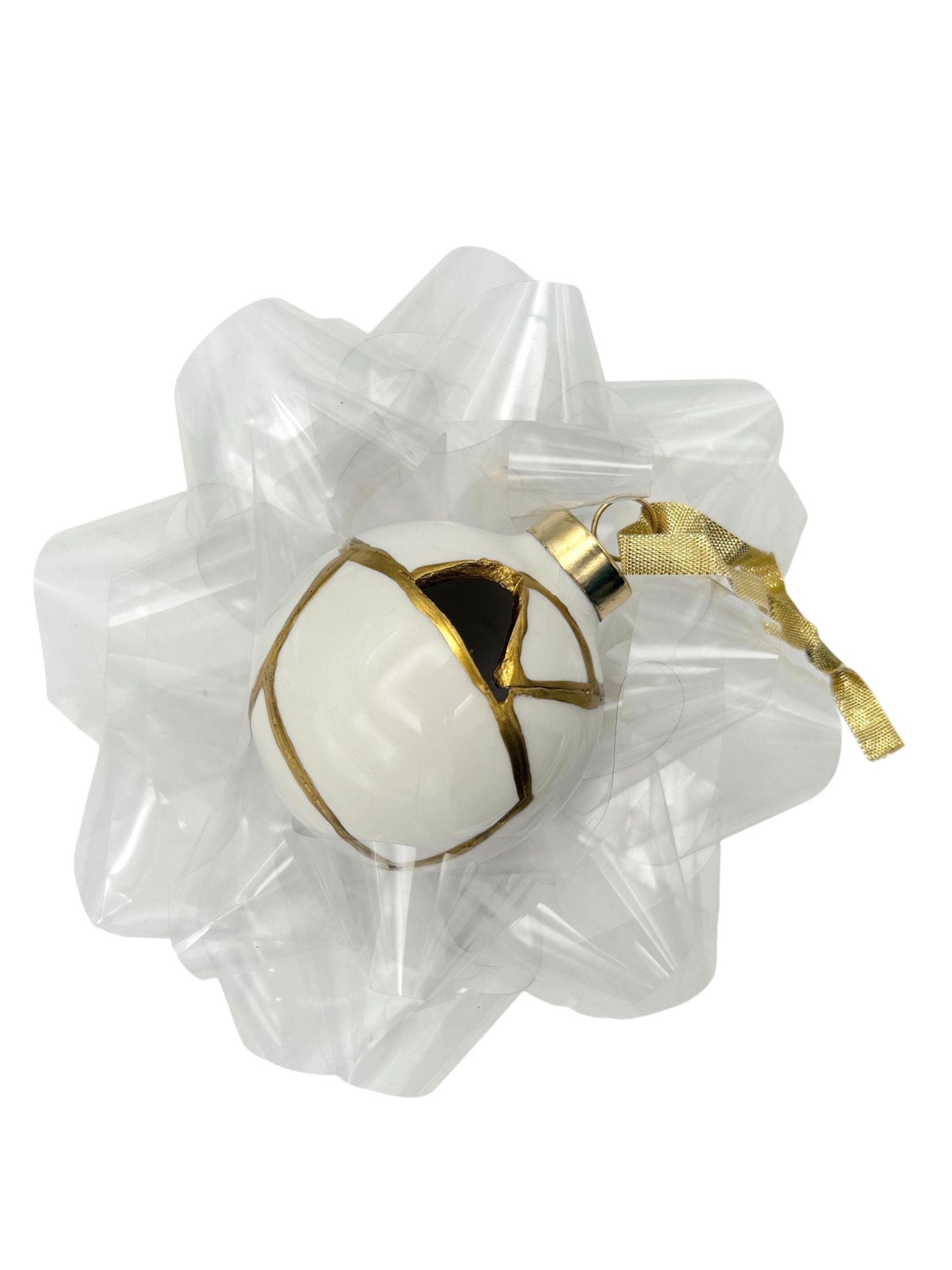 Modern Kintsugi Ornament - Hand Painted Gold Ceramic, Japanese Repaired Pottery (2.5in)