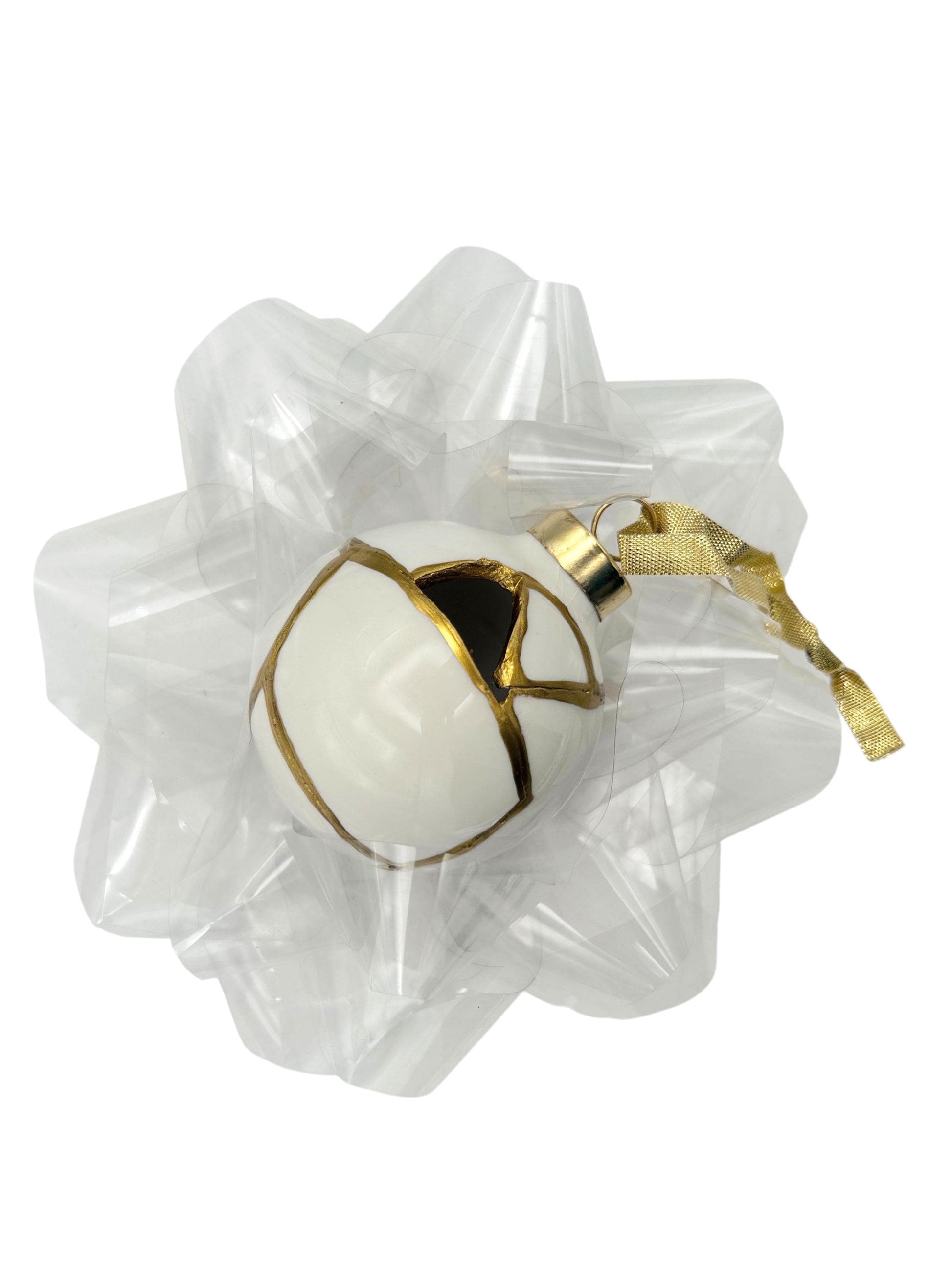 Modern Kintsugi Ornament - Hand Painted Gold Ceramic, Japanese Repaired Pottery (2.5in)