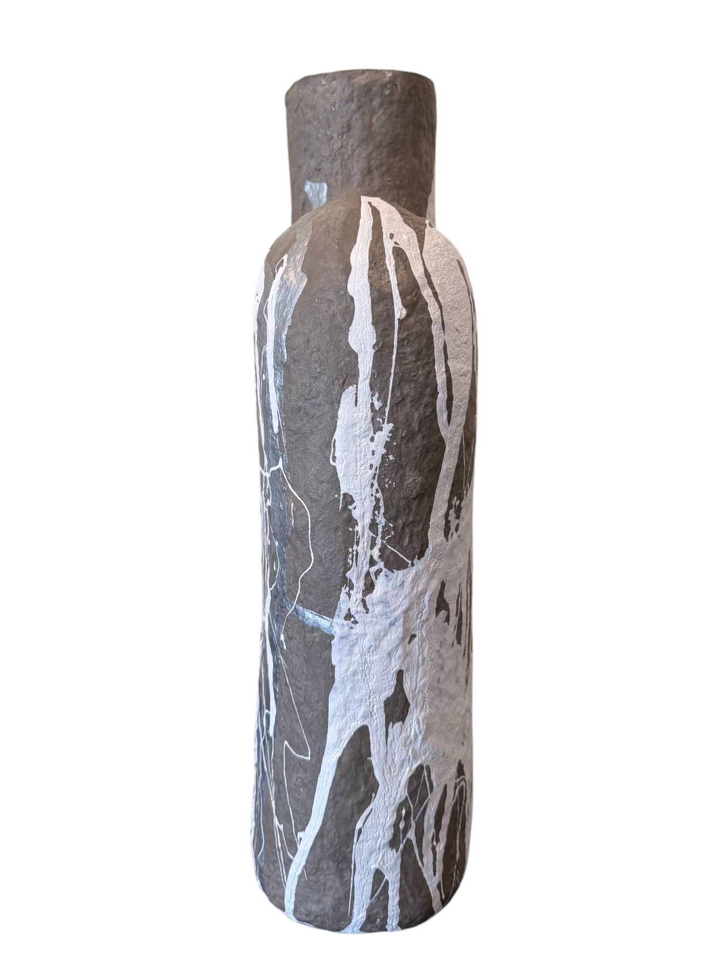 Paper Mache Splatter Paint Vase - Abstract, Gray - H 14in W 9in