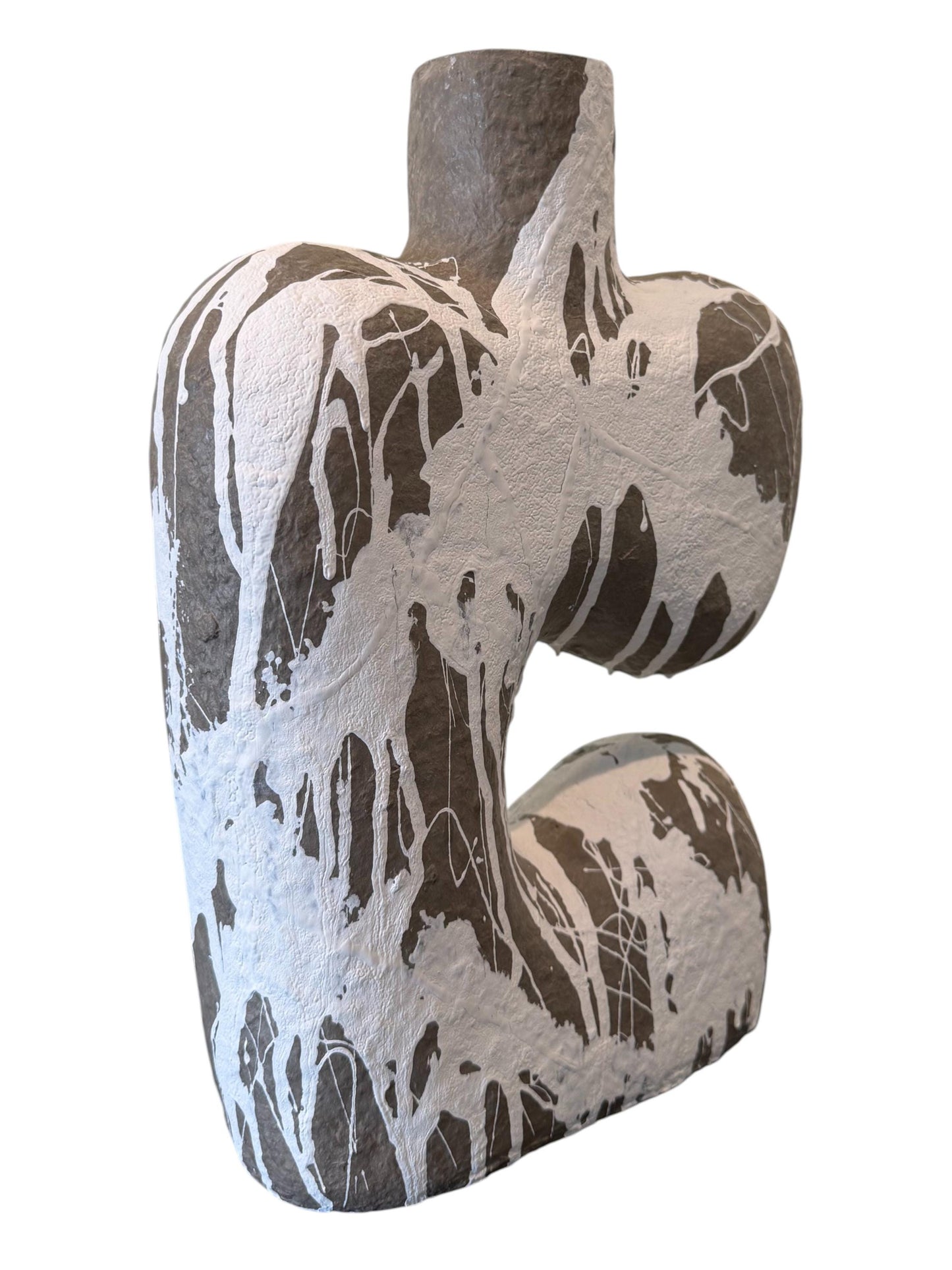 Paper Mache Splatter Paint Vase - Abstract, Gray - H 14in W 9in
