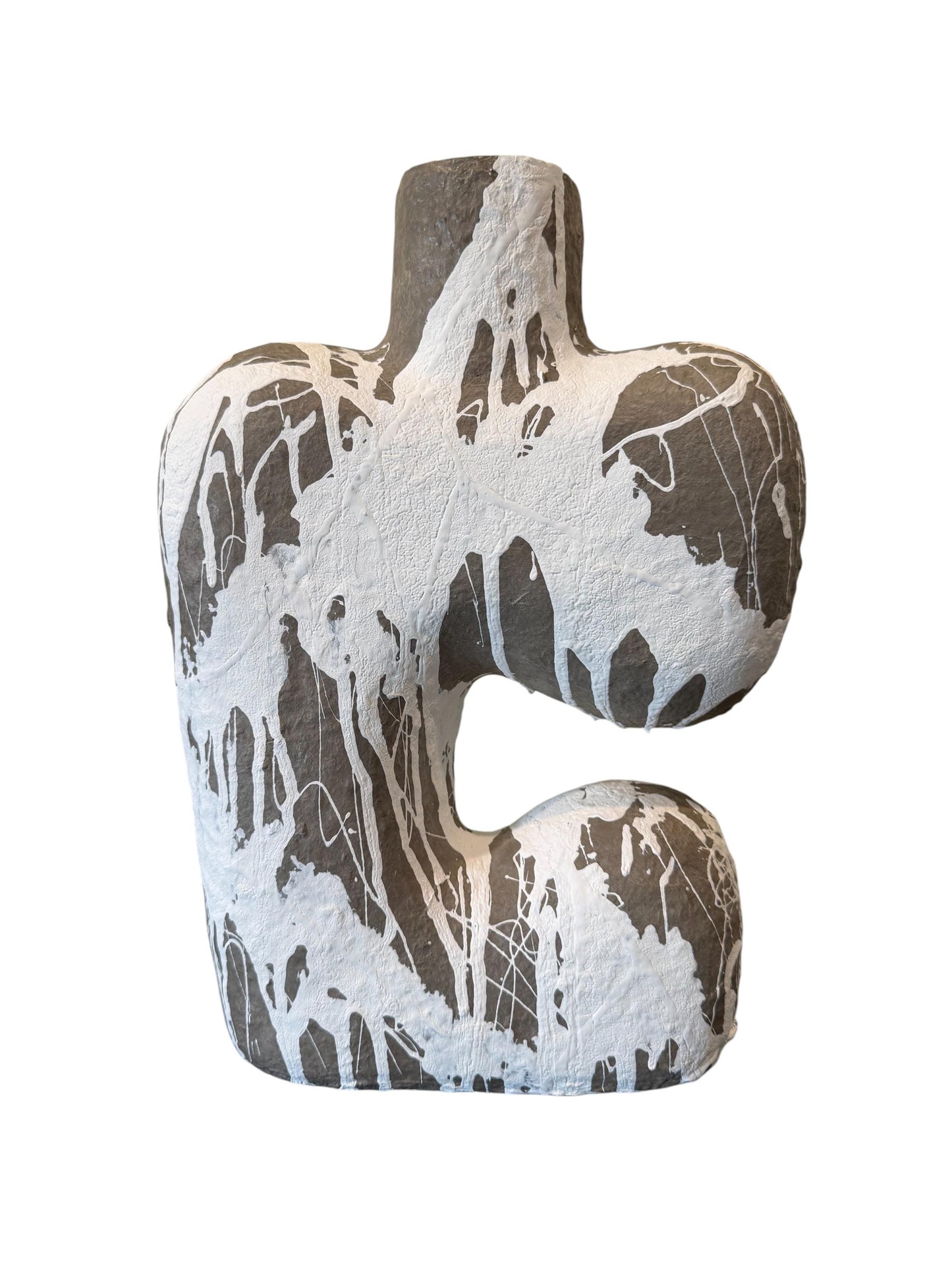 Paper Mache Splatter Paint Vase - Abstract, Gray - H 14in W 9in