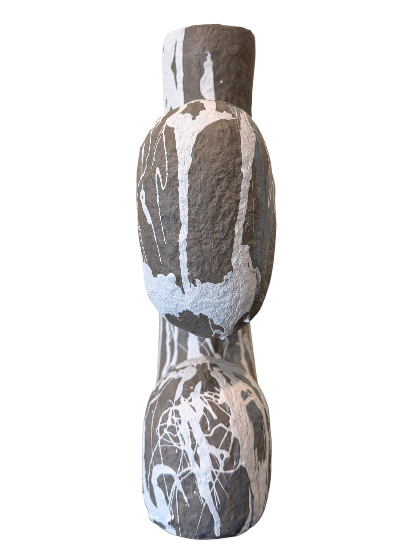Paper Mache Splatter Paint Vase - Abstract, Gray - H 14in W 9in