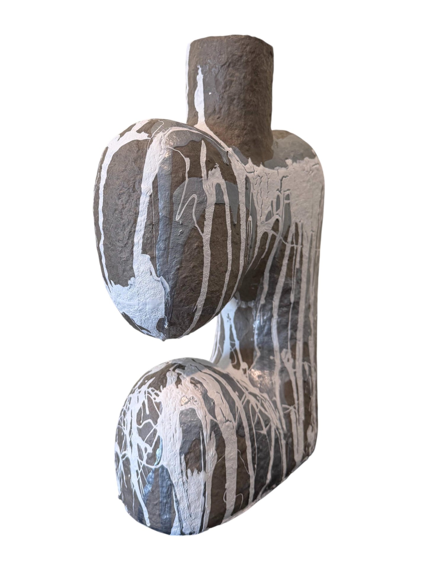 Paper Mache Splatter Paint Vase - Abstract, Gray - H 14in W 9in