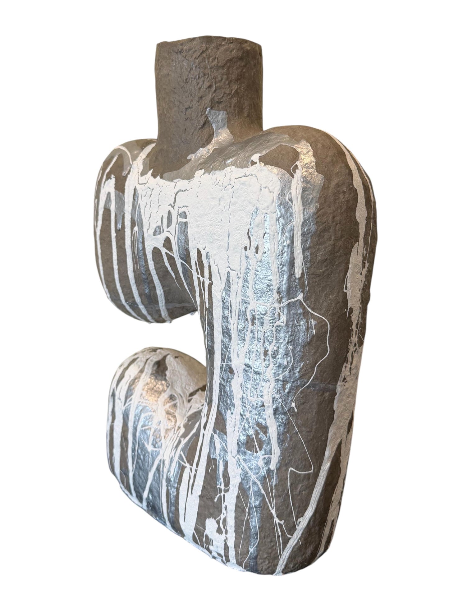 Paper Mache Splatter Paint Vase - Abstract, Gray - H 14in W 9in