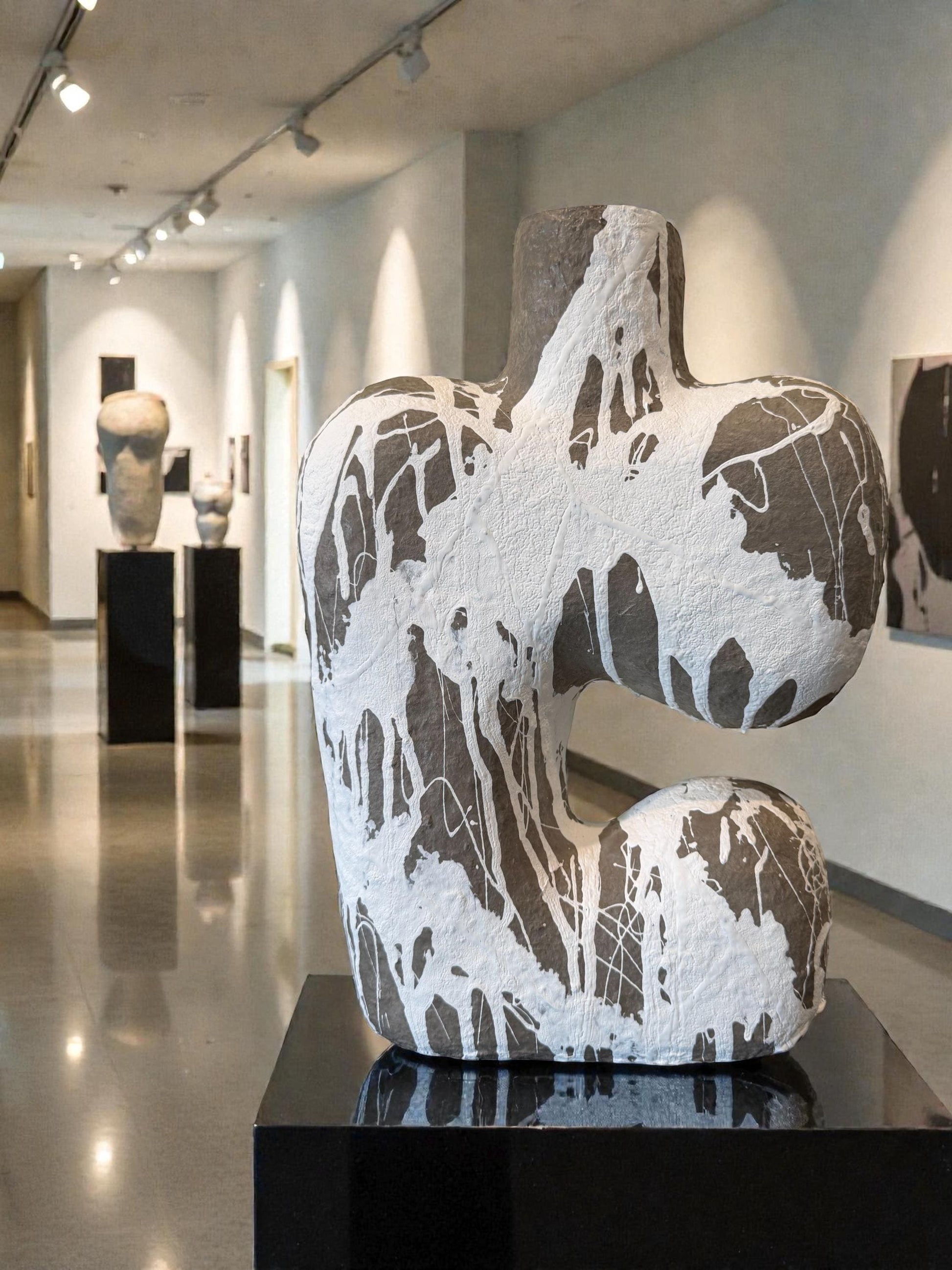 Paper Mache Splatter Paint Vase - Abstract, Gray - H 14in W 9in