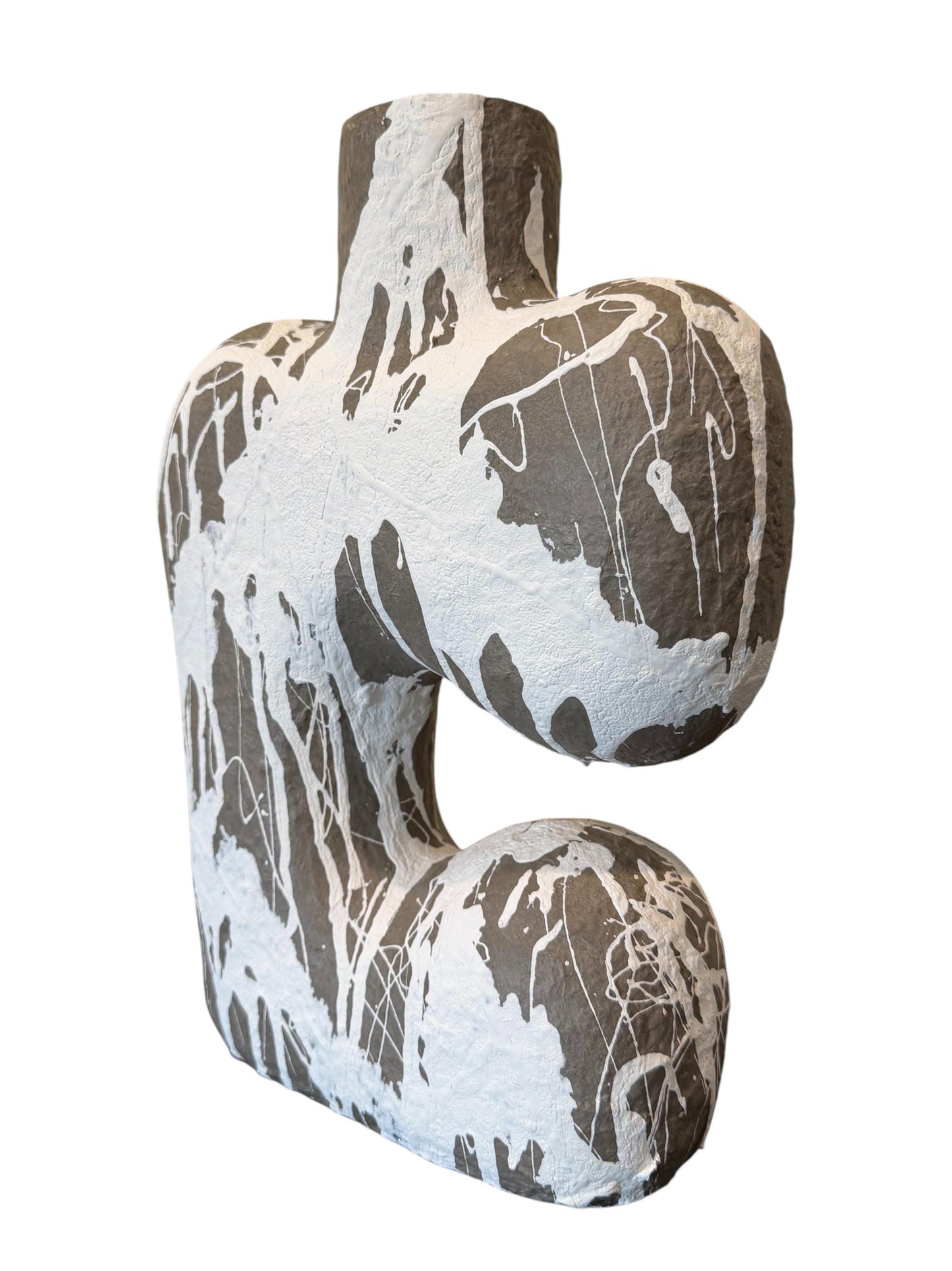 Paper Mache Splatter Paint Vase - Abstract, Gray - H 14in W 9in