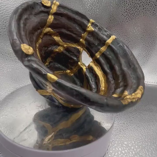 Kintsugi Ugly Bowls - Wabi Sabi - Japanese Pottery Broken + Repaired - Artisan Ceramic Stoneware - Hand Painted Gold - (2 Piece Set)
