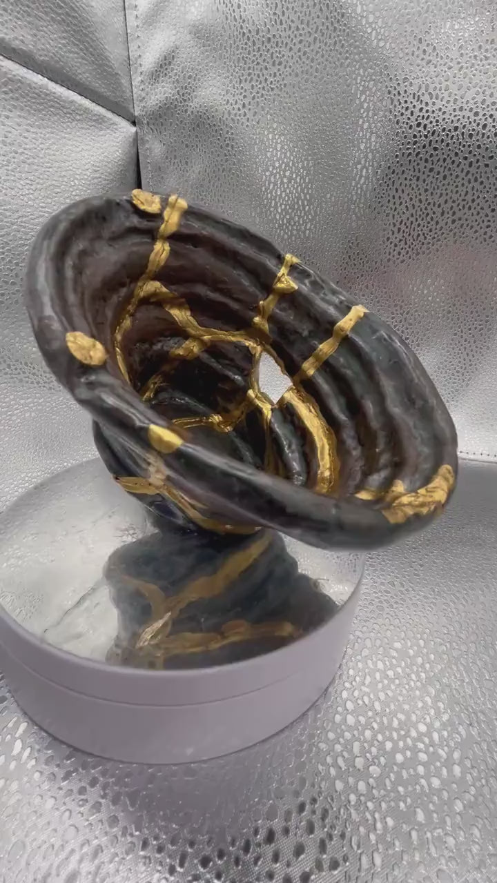 Kintsugi Ugly Bowls - Wabi Sabi - Japanese Pottery Broken + Repaired - Artisan Ceramic Stoneware - Hand Painted Gold - (2 Piece Set)