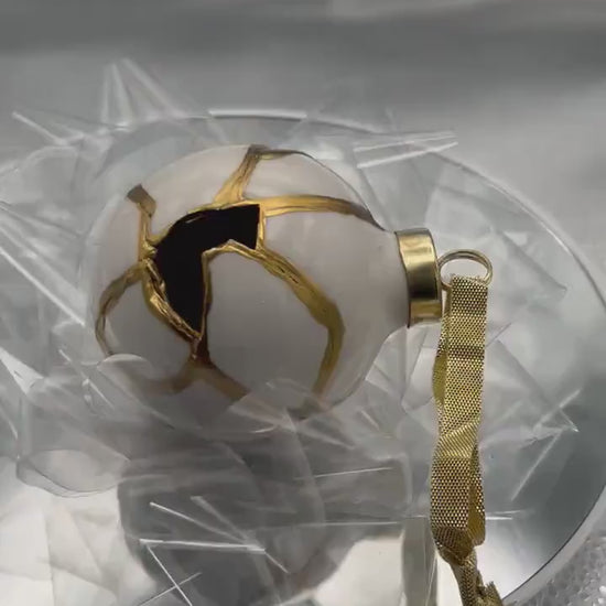 Modern Kintsugi Ornament - Hand Painted Gold, White Ceramic Holiday Decor