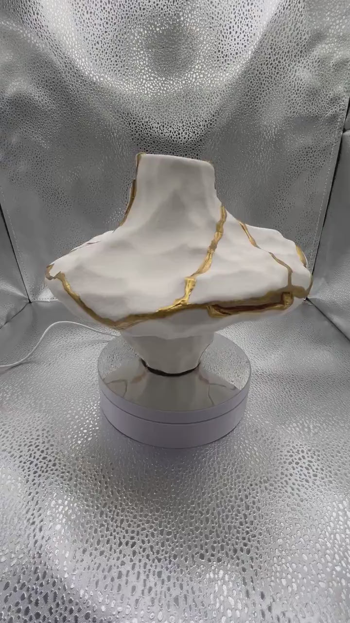Modern Kintsugi Rock Vase - Botanic - Broken + Repaired Japanese Pottery - Hand Painted Gold - Japandi - Rough Texture (H) 7in (W) 6.25in