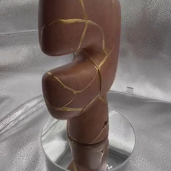 Modern Kintsugi Tribal Vase - Japandi - Broken + Repaired Japanese Pottery - Hand Painted Gold - Smooth Texture - (H) 10in (W) 7.5in