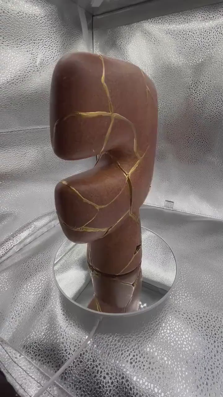 Modern Kintsugi Tribal Vase - Japandi - Broken + Repaired Japanese Pottery - Hand Painted Gold - Smooth Texture - (H) 10in (W) 7.5in