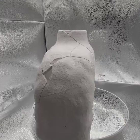 Hachi Vase - Japanese Style Pottery Broken + Repaired - Hand Painted White Ceramic Stoneware - Prosperity/Abundance - Small (W) 9in (H) 6in