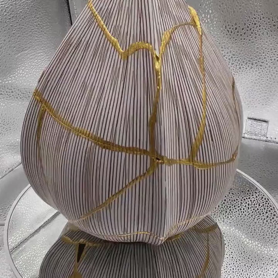 Kintsugi Seed Vase - Botanical - Broken + Repaired Japanese Pottery - Hand Painted Gold - Made in Thailand Collection (W) 5.25in (H) 6.5in