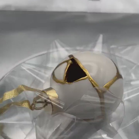 Modern Kintsugi Ornament - Hand Painted Gold Ceramic, Japanese Repaired Pottery (2.5in)