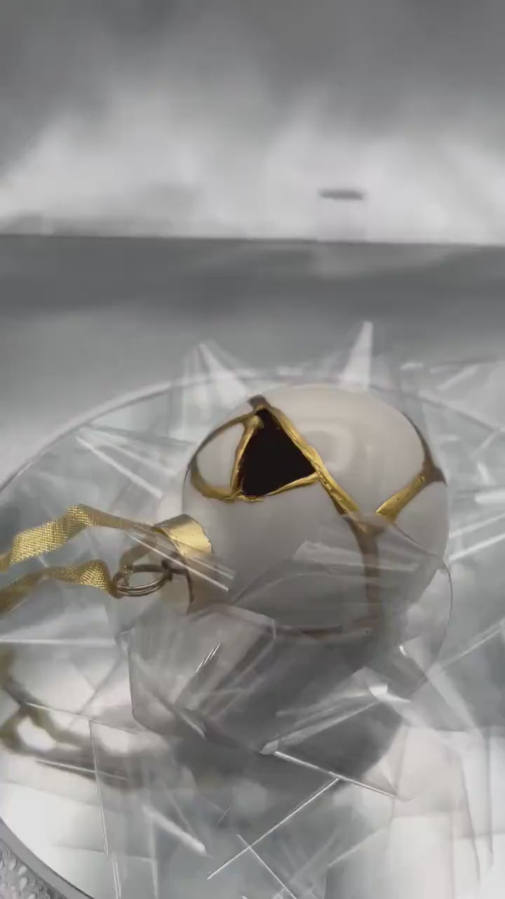 Modern Kintsugi Ornament - Hand Painted Gold Ceramic, Japanese Repaired Pottery (2.5in)