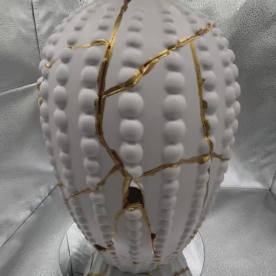 Modern Kintsugi Sea Urchin Vase - Japanese Gold Repair Pottery