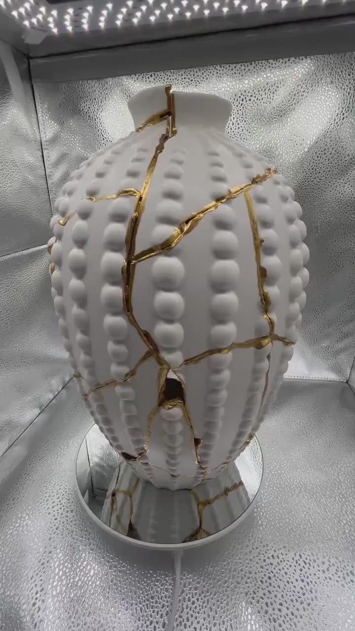 Modern Kintsugi Sea Urchin Vase - Japanese Gold Repair Pottery