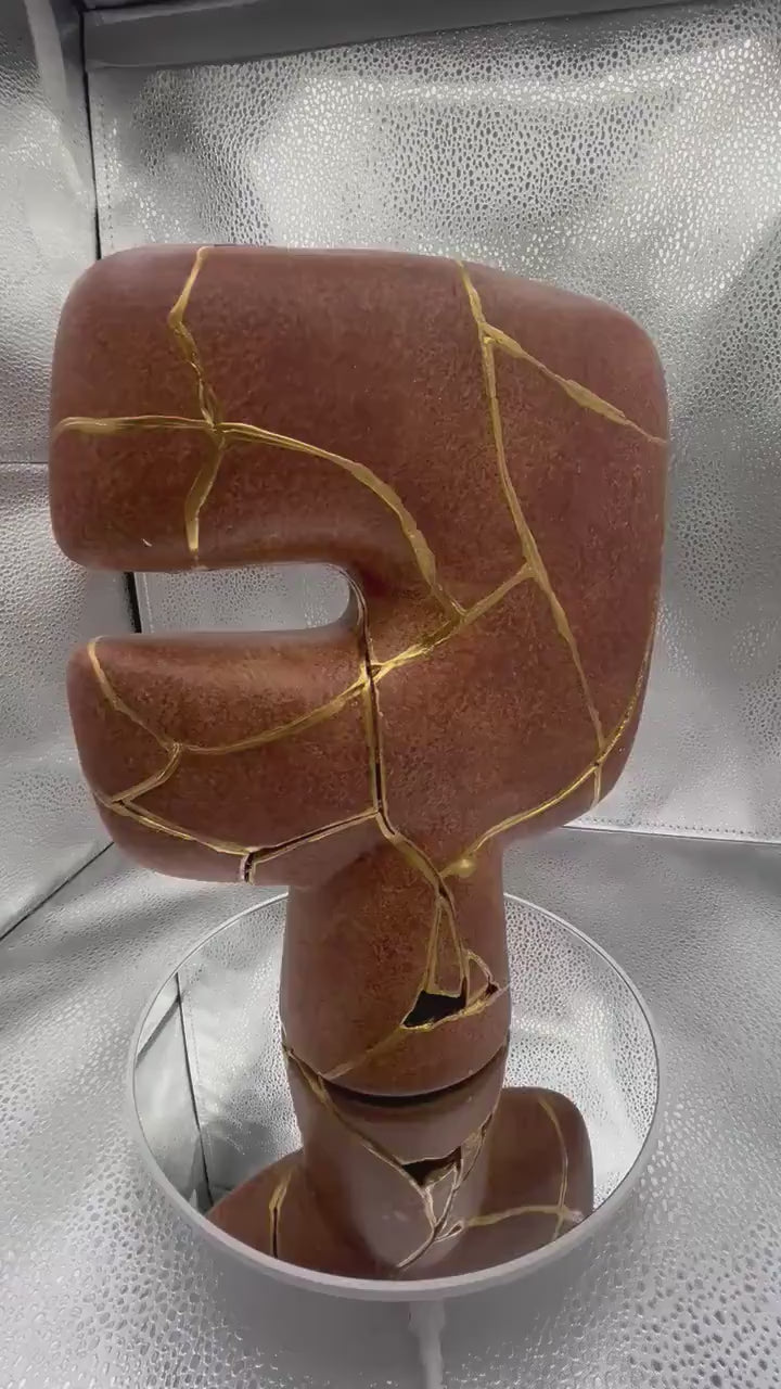 Modern Kintsugi Tribal Vase - Broken + Repaired Japanese Pottery - Japandi - Smooth Texture Ceramic - Terracotta (H) 10in (W) 7.5in
