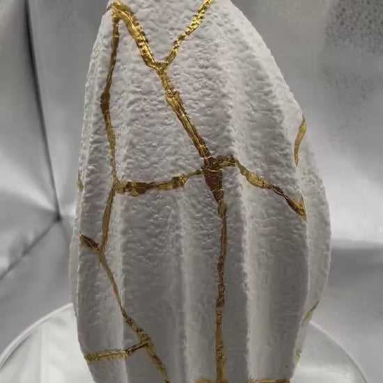 Modern Kintsugi Jackfruit Vase - Broken + Repaired Japanese Pottery - Hand Painted Gold - Made in Thailand No.2 - (W) 4.25in (H) 8.25in