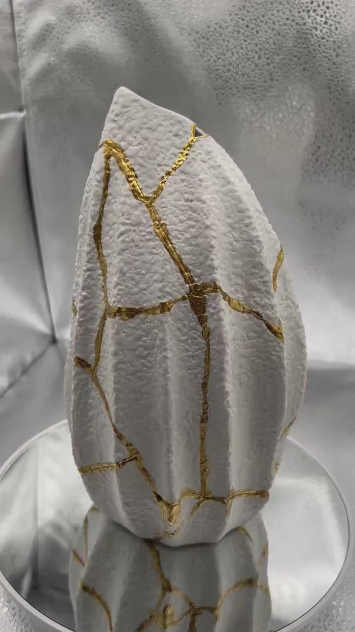 Modern Kintsugi Jackfruit Vase - Broken + Repaired Japanese Pottery - Hand Painted Gold - Made in Thailand No.2 - (W) 4.25in (H) 8.25in