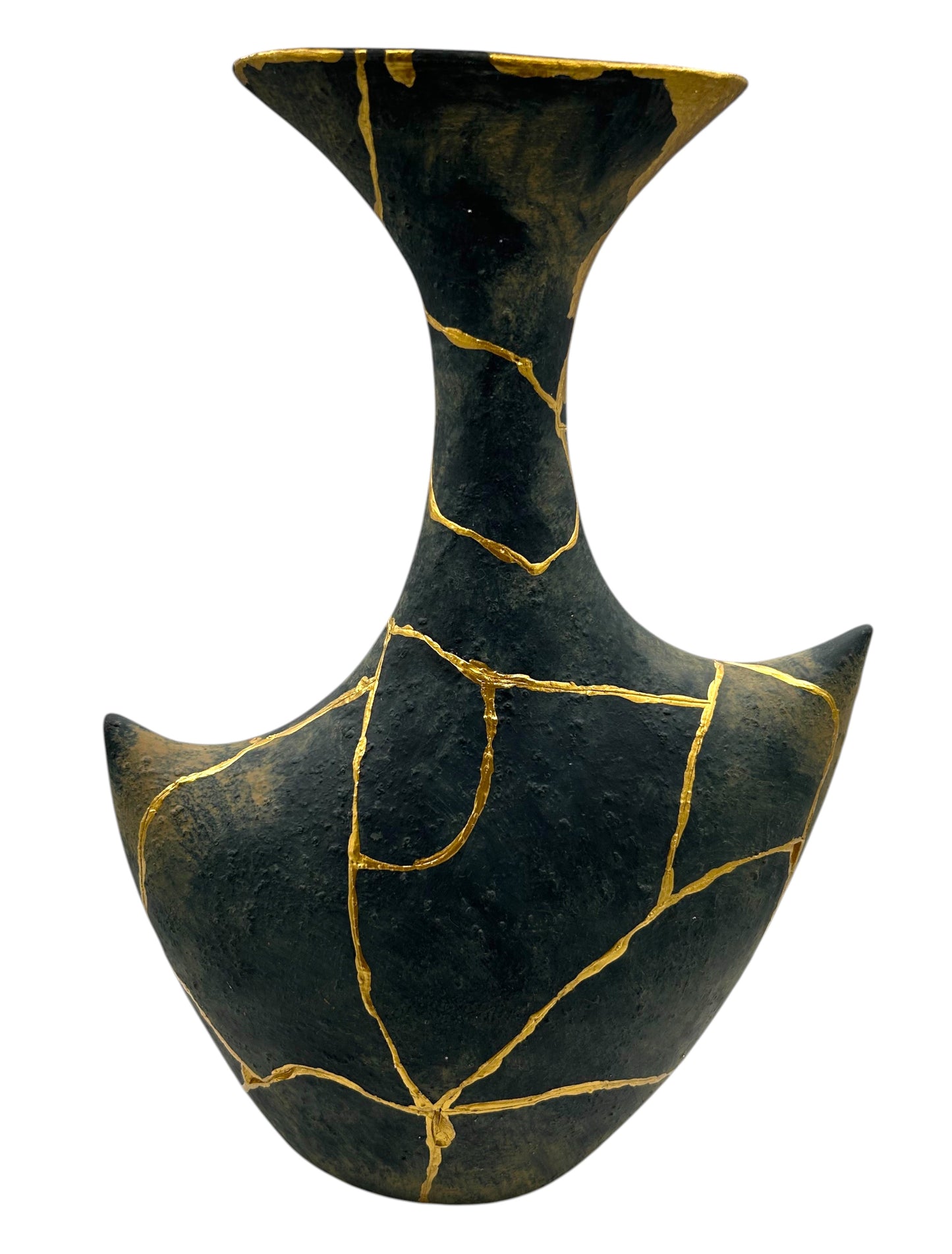 Modern Kintsugi Anchor Vase - Broken + Repaired Japanese Pottery - Hand Painted Gold - (H) 13.5in (W) 8in