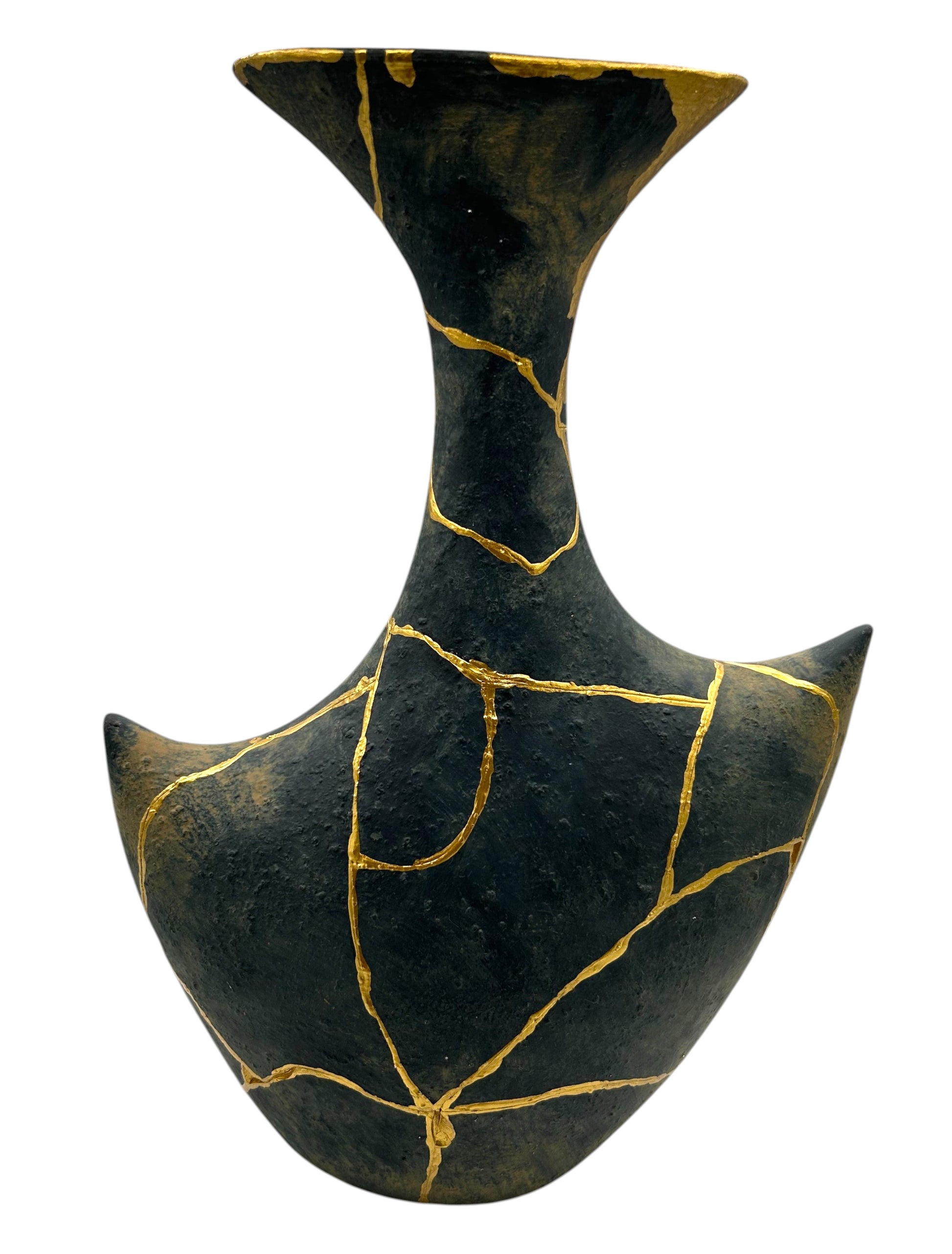 Modern Kintsugi Anchor Vase - Broken + Repaired Japanese Pottery - Hand Painted Gold - (H) 13.5in (W) 8in
