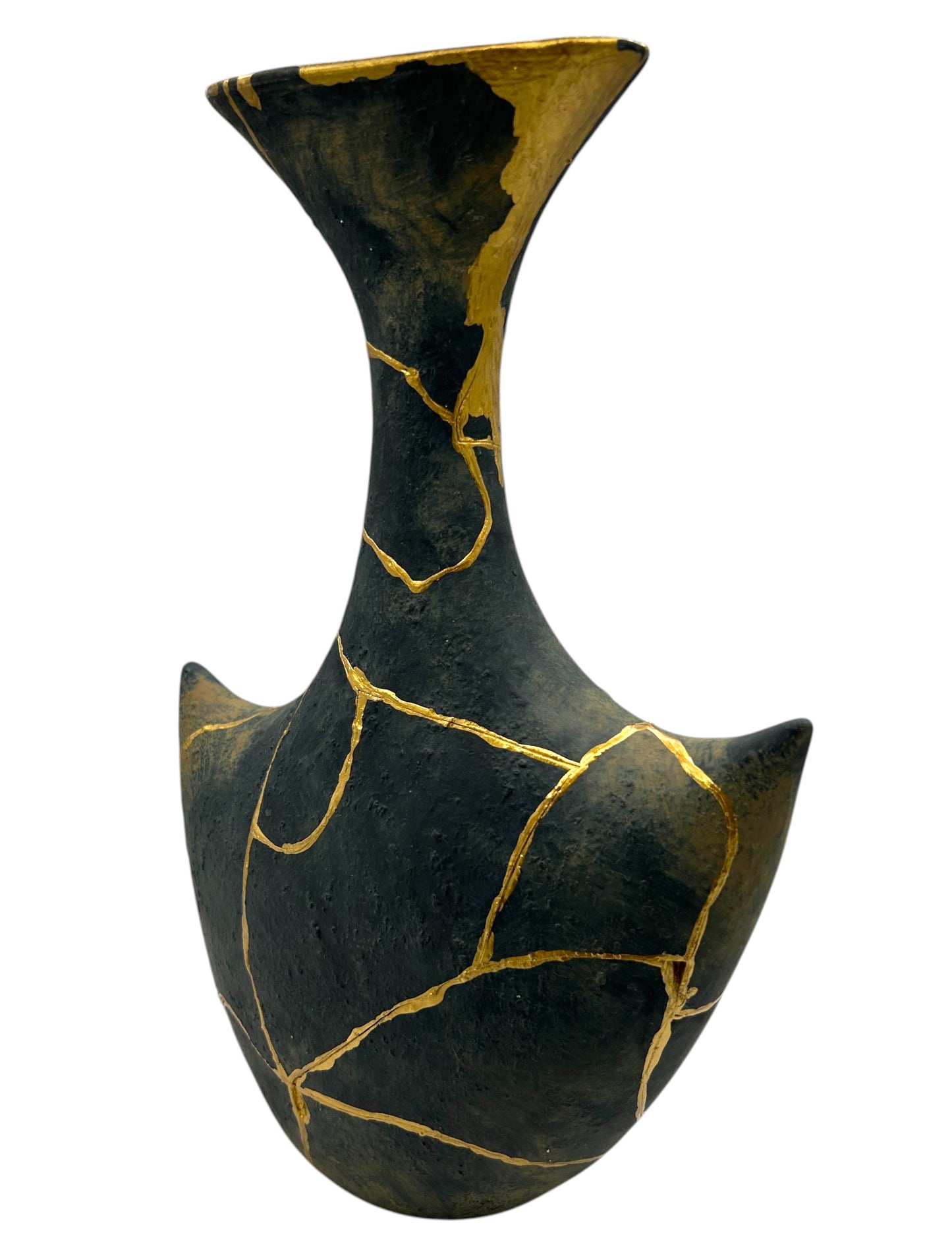 Modern Kintsugi Anchor Vase - Broken + Repaired Japanese Pottery - Hand Painted Gold - (H) 13.5in (W) 8in