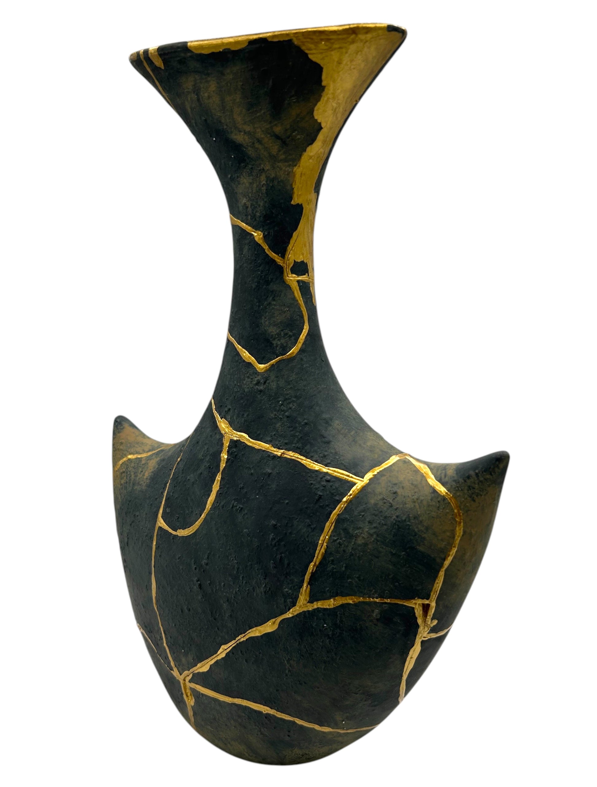 Modern Kintsugi Anchor Vase - Broken + Repaired Japanese Pottery - Hand Painted Gold - (H) 13.5in (W) 8in