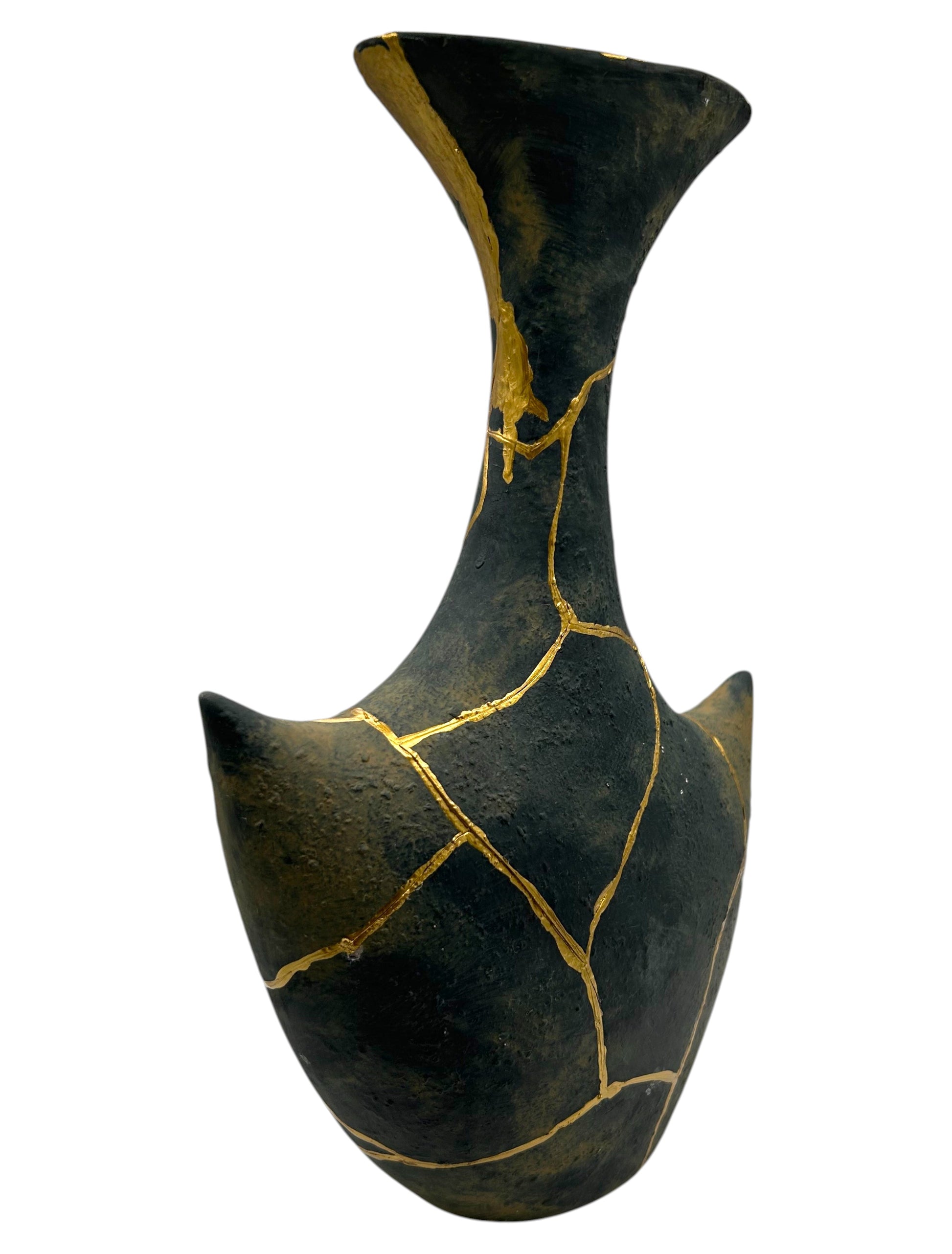 Modern Kintsugi Anchor Vase - Broken + Repaired Japanese Pottery - Hand Painted Gold - (H) 13.5in (W) 8in