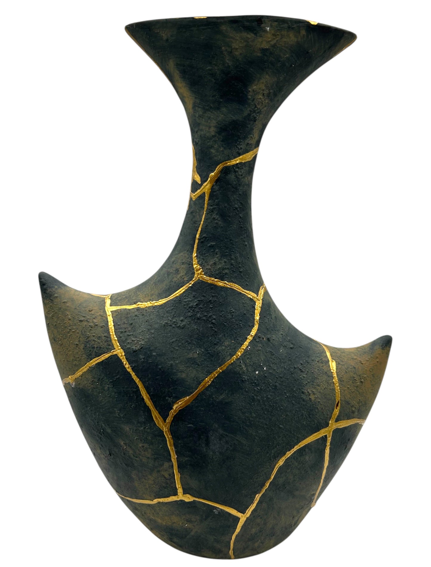 Modern Kintsugi Anchor Vase - Broken + Repaired Japanese Pottery - Hand Painted Gold - (H) 13.5in (W) 8in