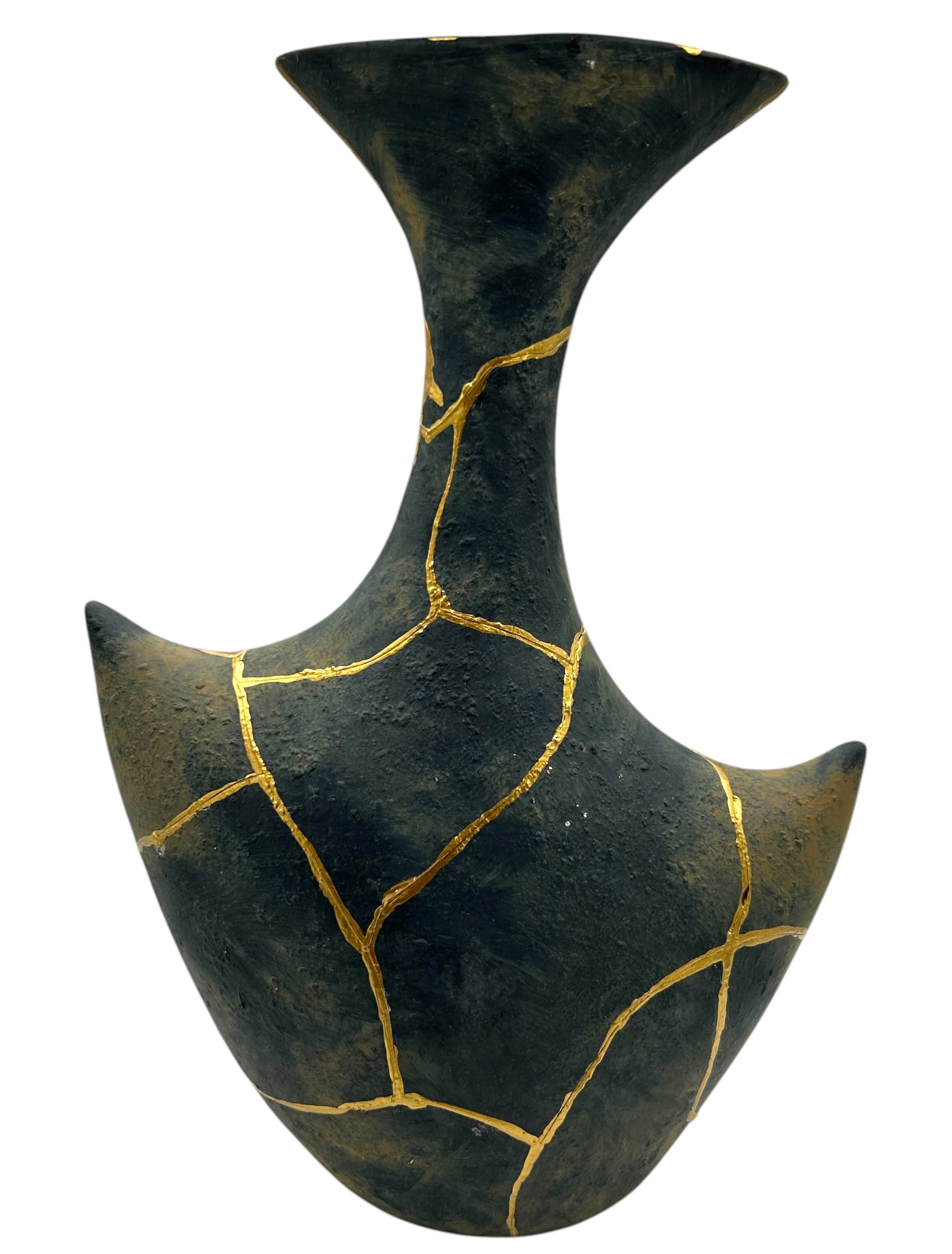 Modern Kintsugi Anchor Vase - Broken + Repaired Japanese Pottery - Hand Painted Gold - (H) 13.5in (W) 8in
