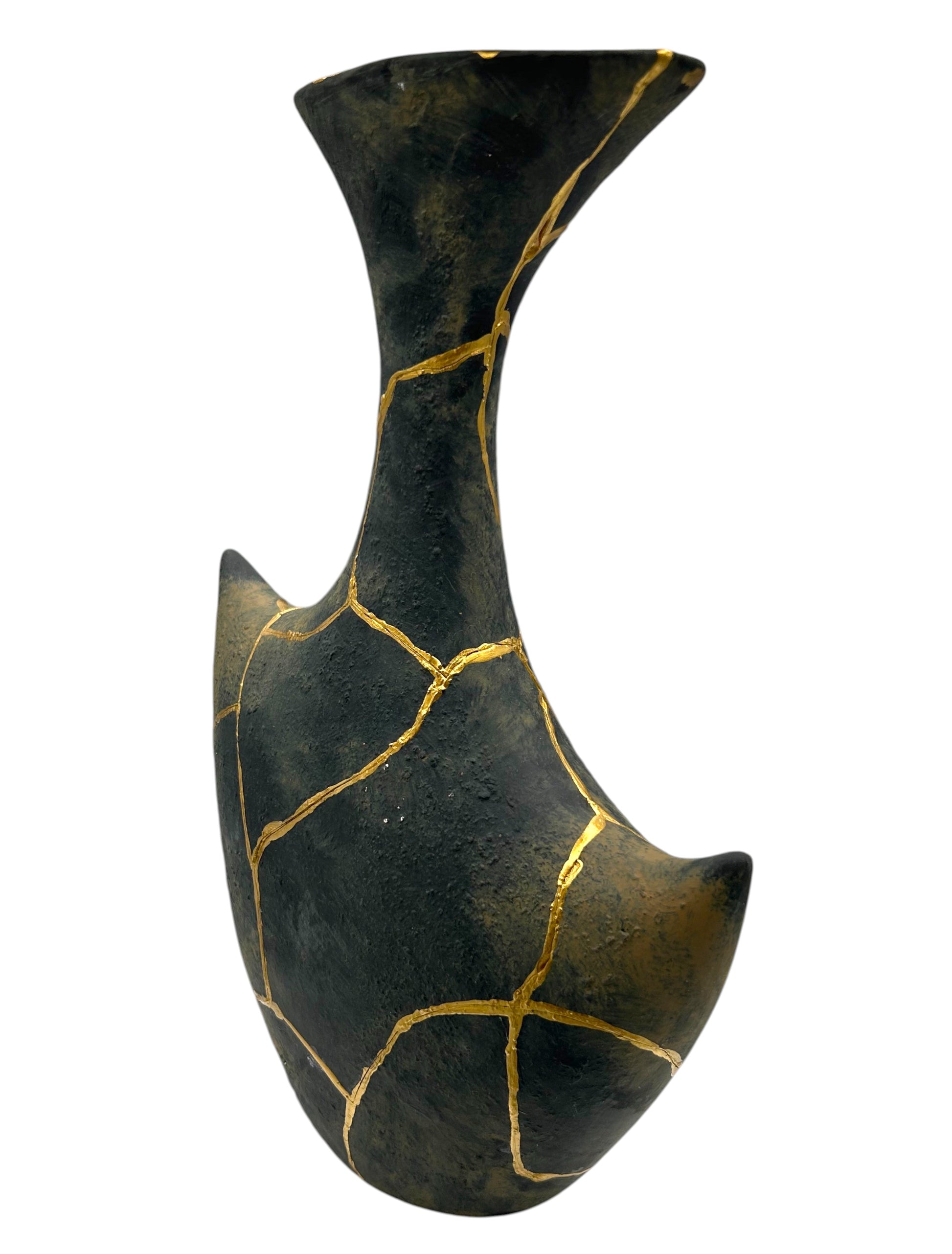 Modern Kintsugi Anchor Vase - Broken + Repaired Japanese Pottery - Hand Painted Gold - (H) 13.5in (W) 8in