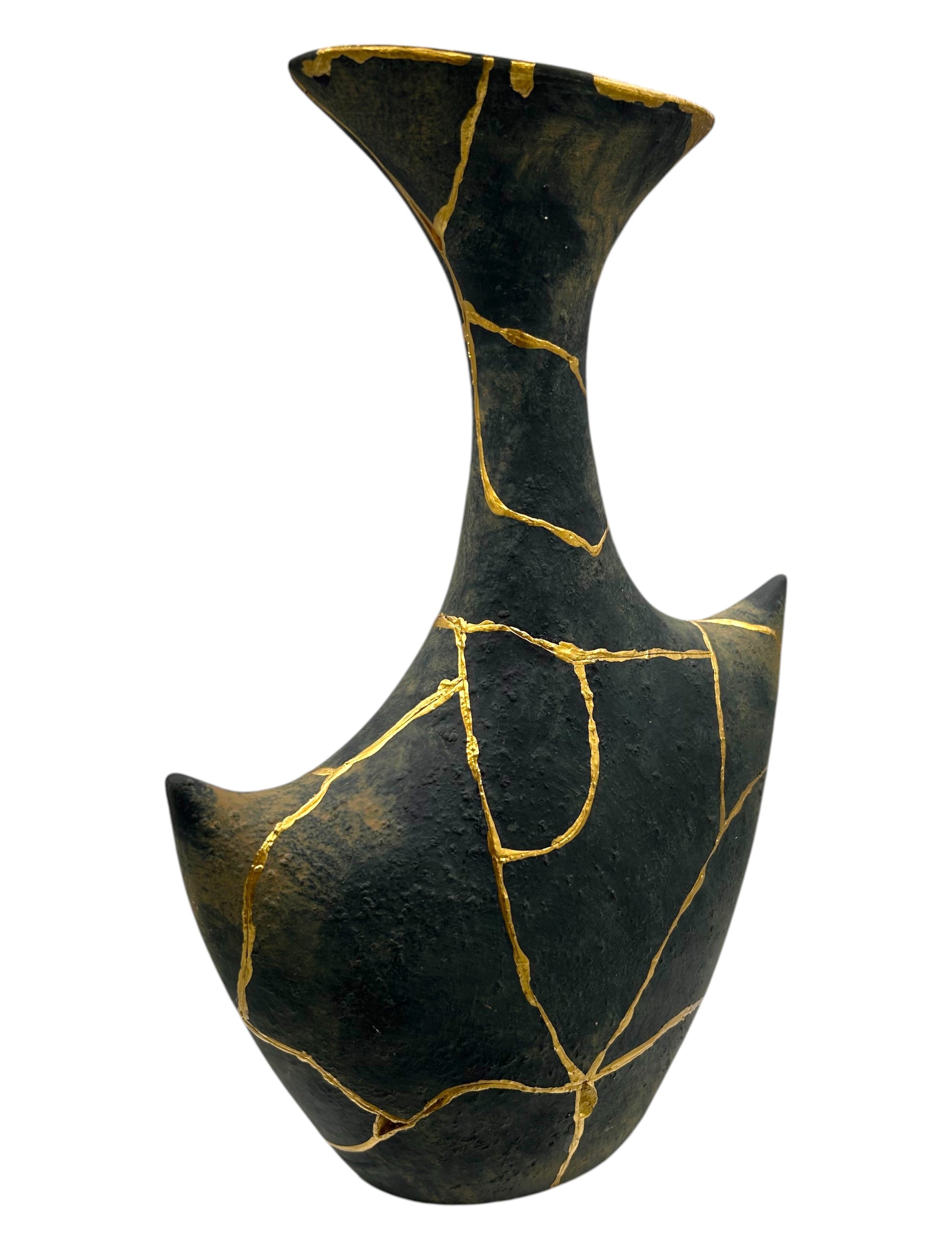 Modern Kintsugi Anchor Vase - Broken + Repaired Japanese Pottery - Hand Painted Gold - (H) 13.5in (W) 8in