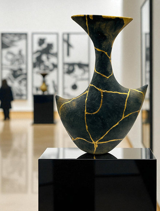 Modern Kintsugi Anchor Vase - Broken + Repaired Japanese Pottery - Hand Painted Gold - (H) 13.5in (W) 8in